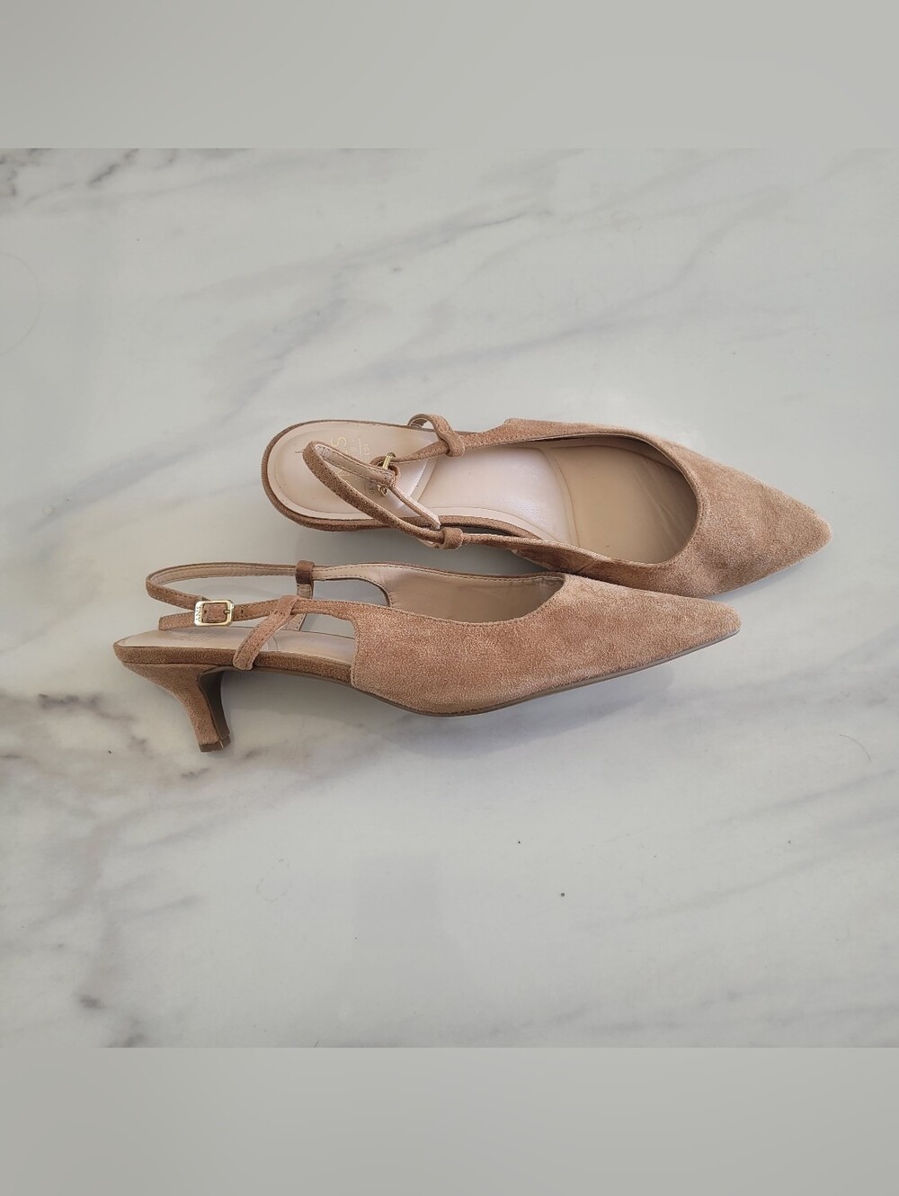 Jones New York Taupe Suede Pointed Slingback Kitten Heels
